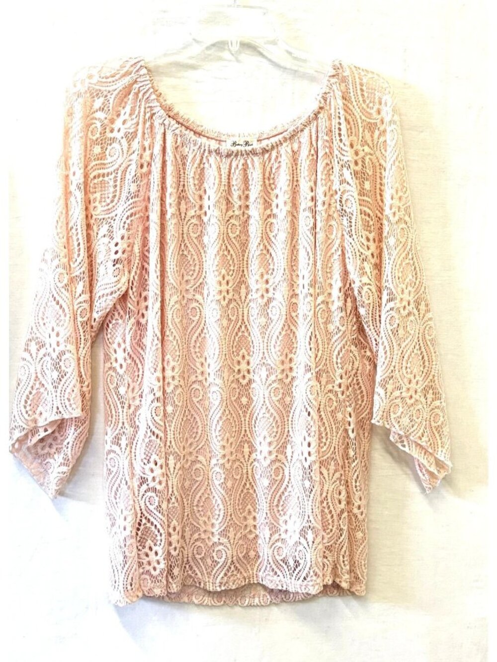 Pink Lace Top Tunic Size Large Bell Sleeves by Brittany Black